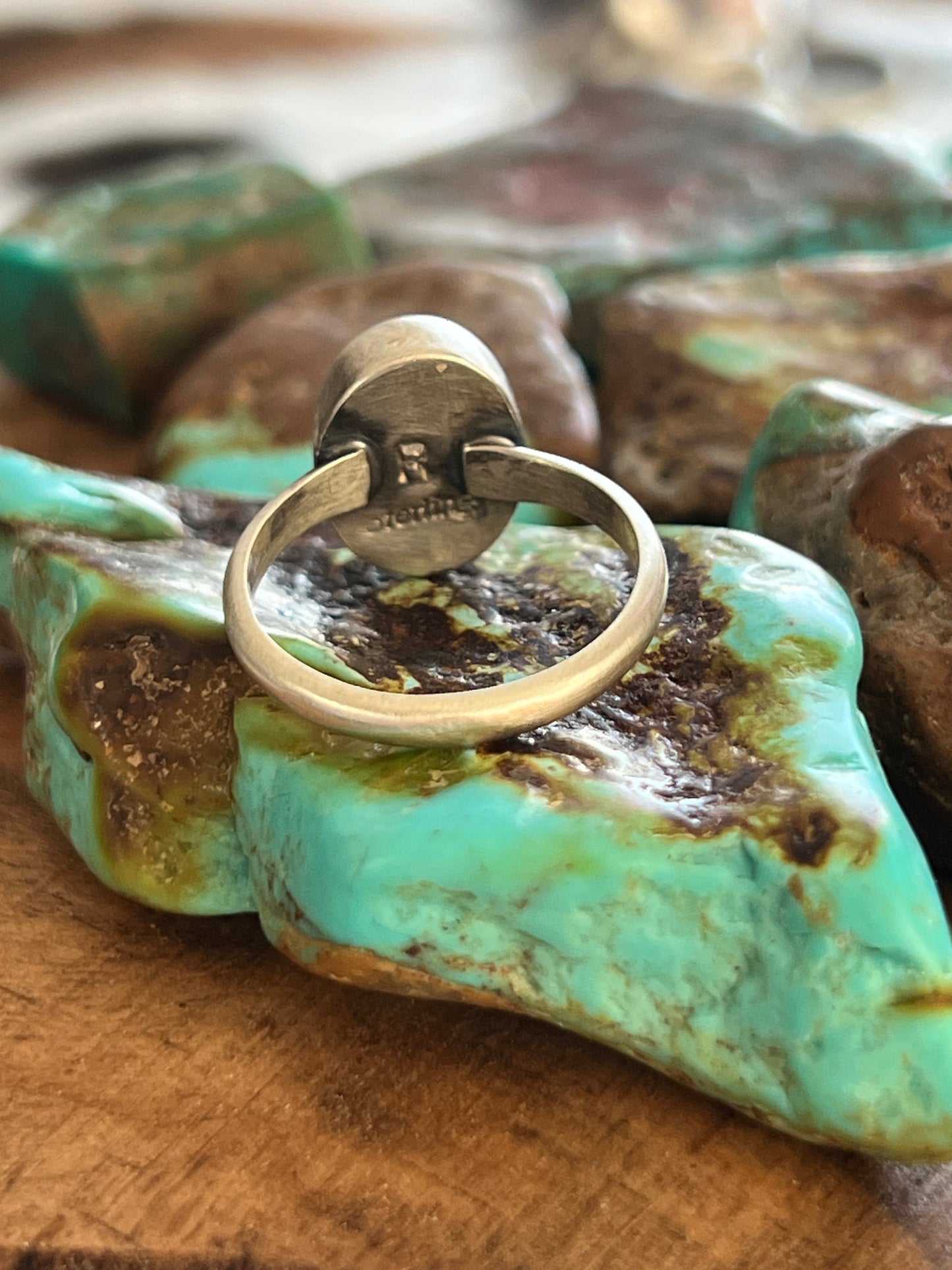 Navajo Made Sterling Silver and Oval Pink Conch Stacker Ring, Single Shank