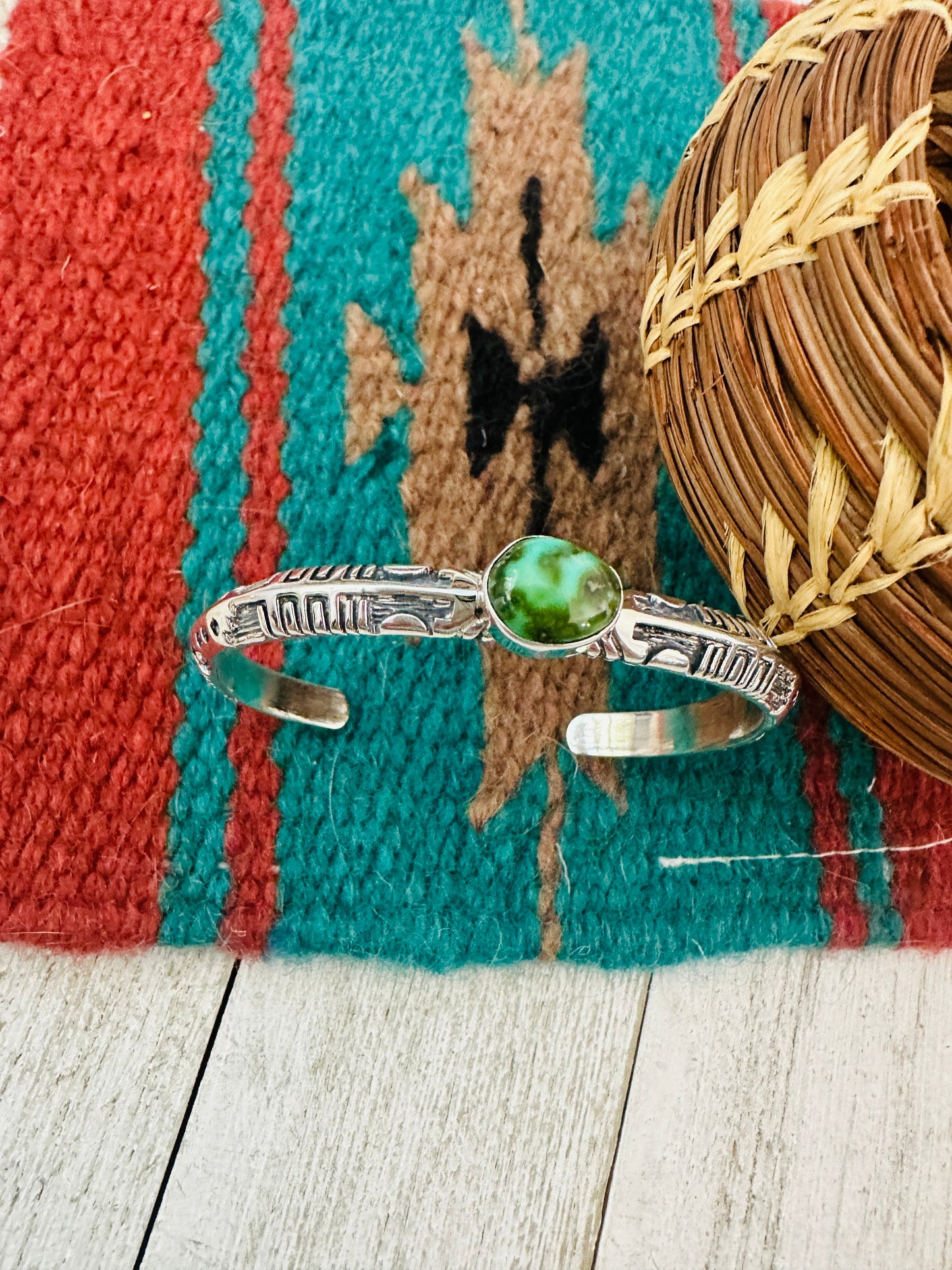 Navajo Sonoran Mountain Turquoise & Sterling Silver Cuff Bracelet