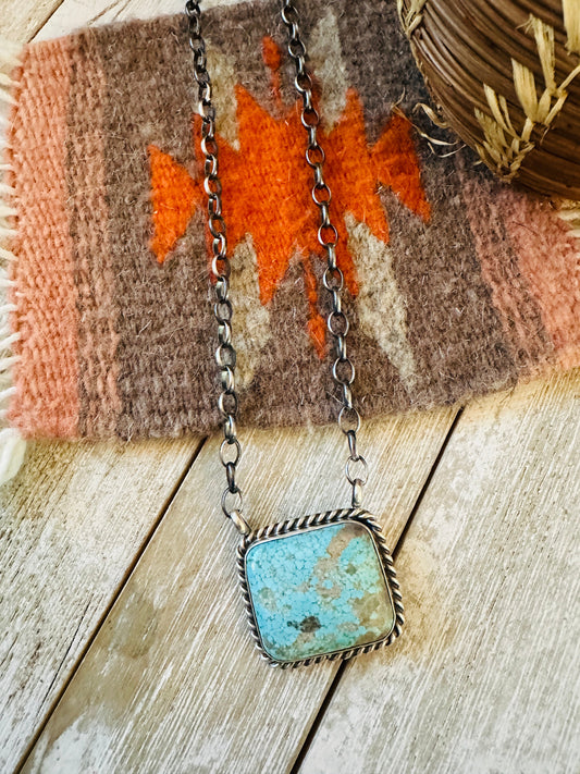Navajo Sterling Silver & Turquoise Square Necklace by Augustine Largo