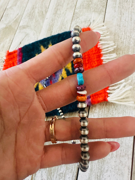 Navajo Sterling Silver, Spiny & Turquoise Beaded 14” Necklace