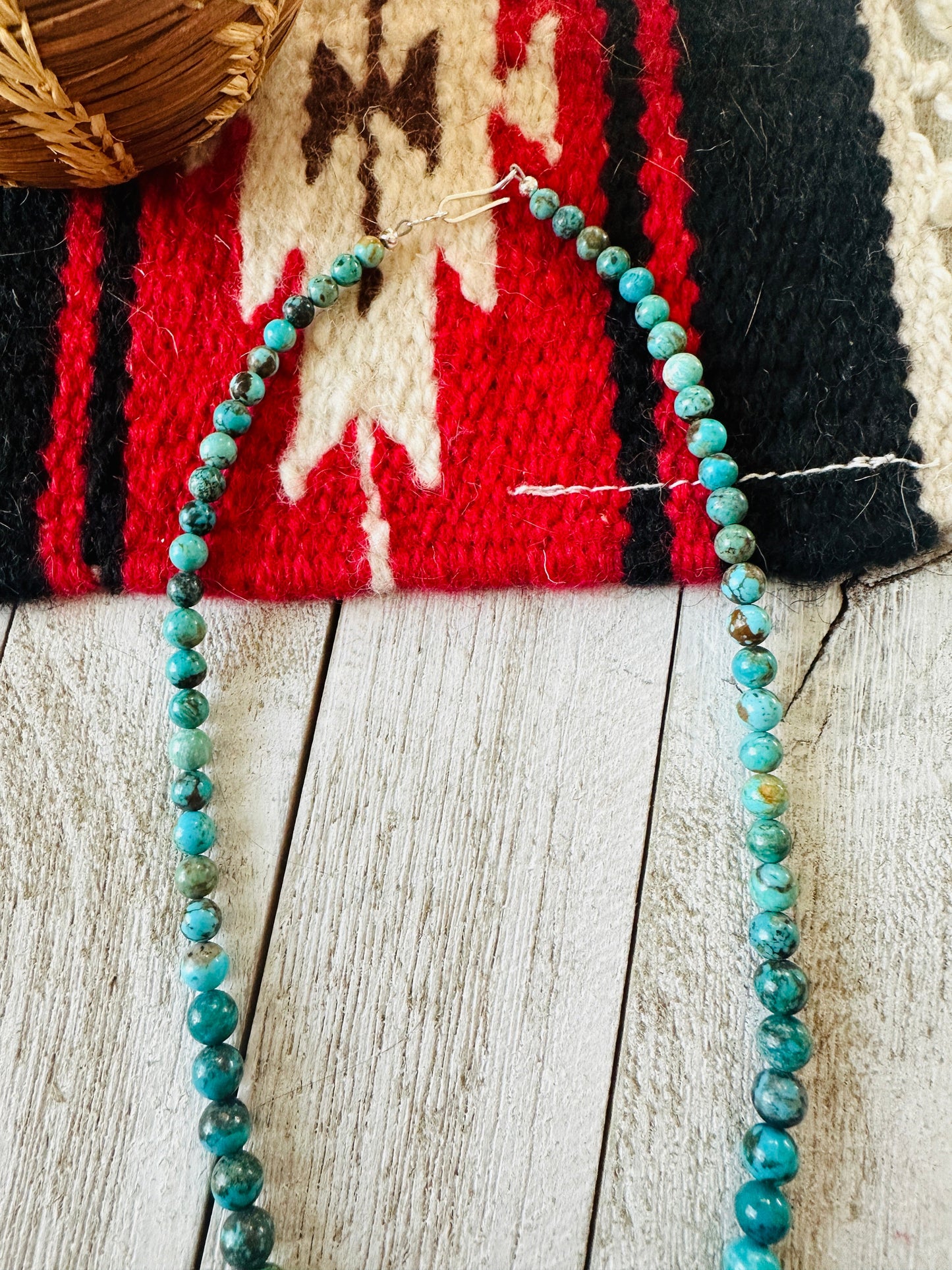 Navajo Turquoise and Sterling Silver Beaded Necklace 18”