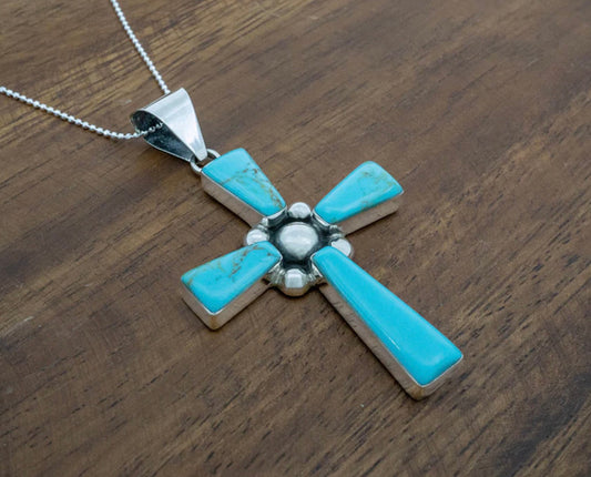 Turquoise Cross W/ Silver Center Necklace