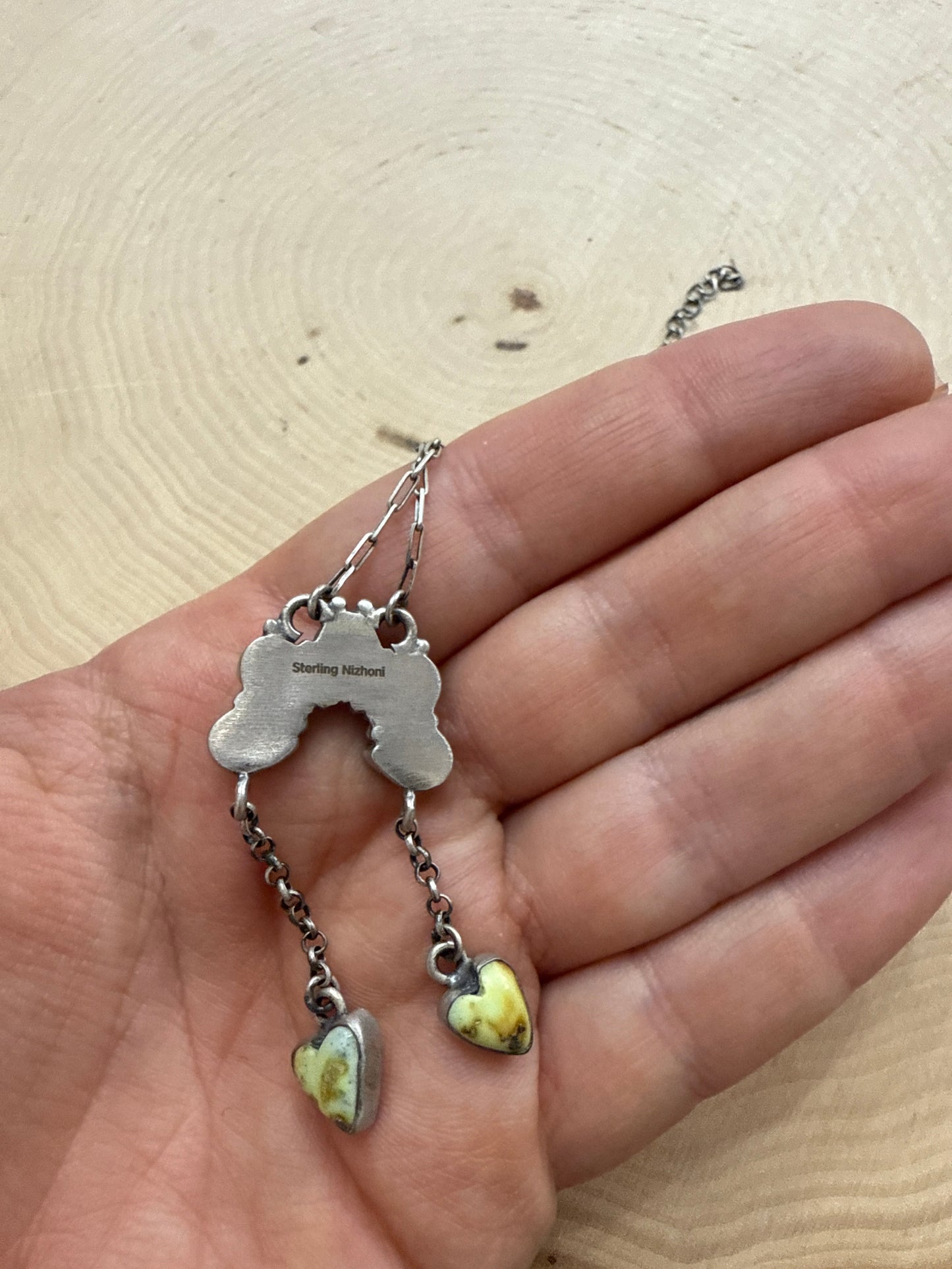 Beautiful Handmade Sterling Silver Kingman Turquoise & Palomino Turquoise Naja Heart Necklace