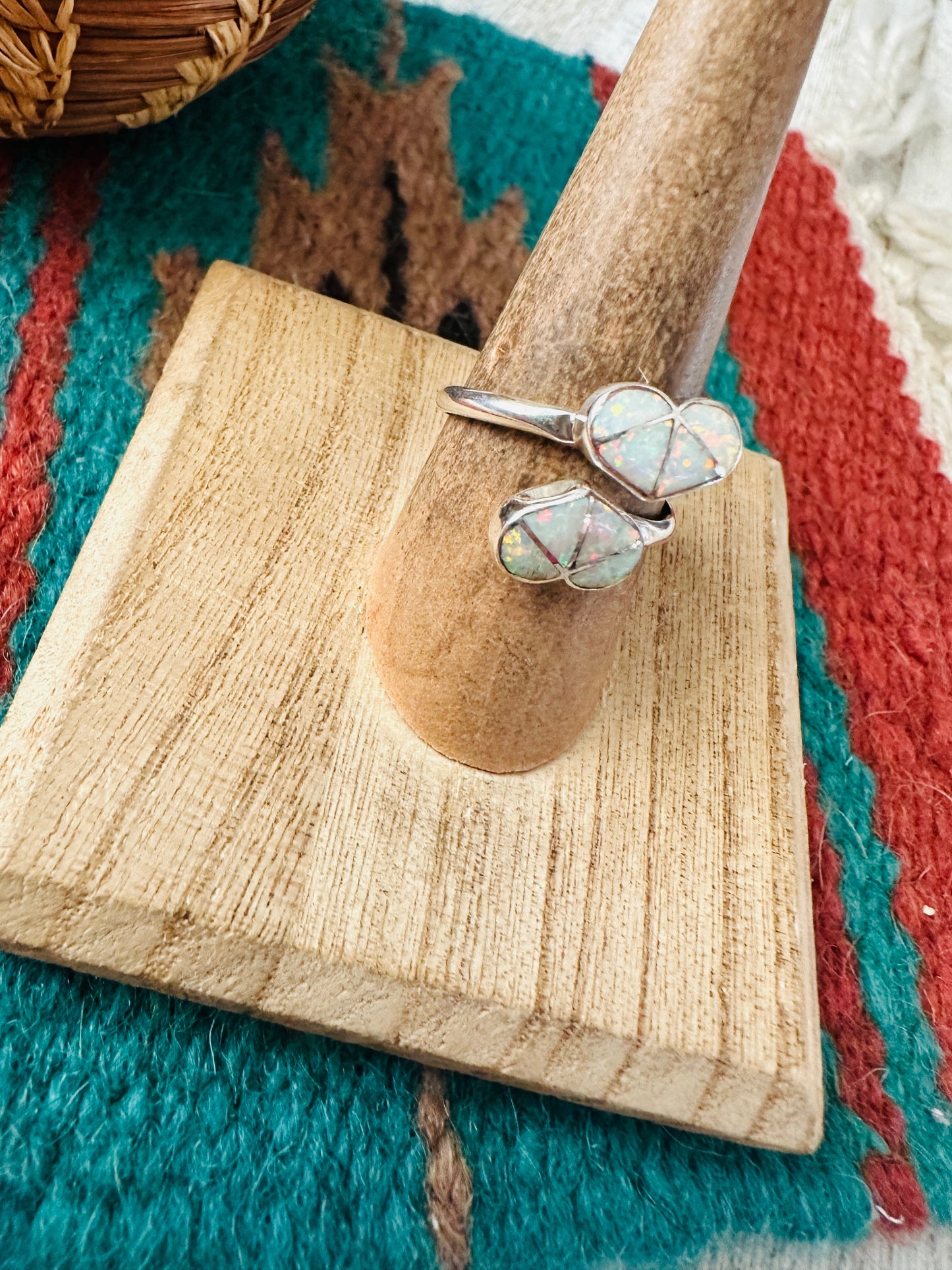 Zuni Sterling Silver & White Opal Heart Adjustable Ring