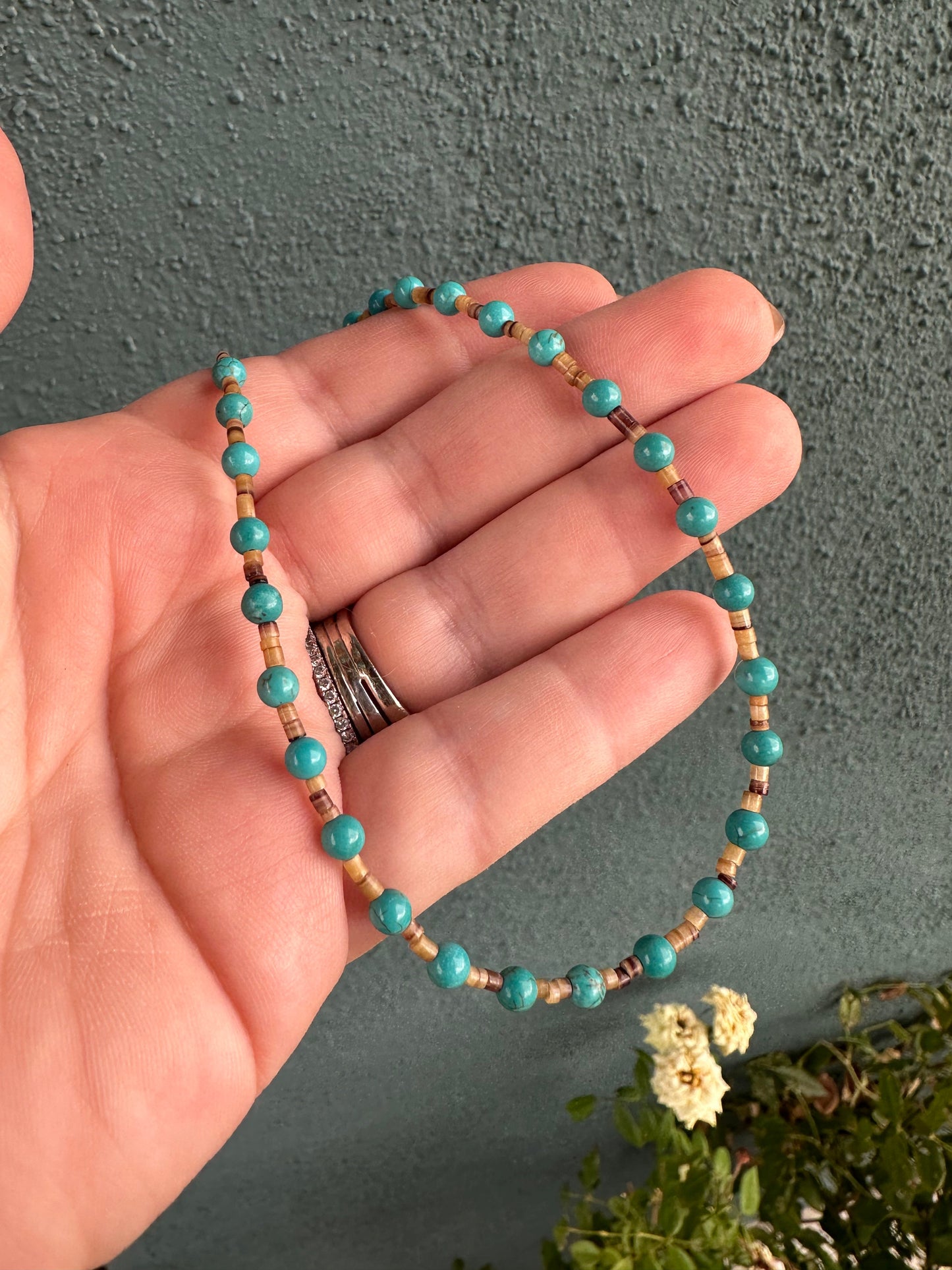 Navajo Turquoise And Heishi  Beaded Necklace 16”