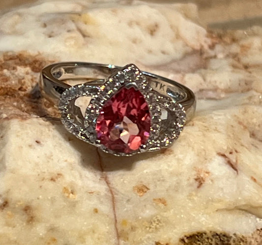 Pink Topaz Tear Drop Shape Sterling Silver Ring