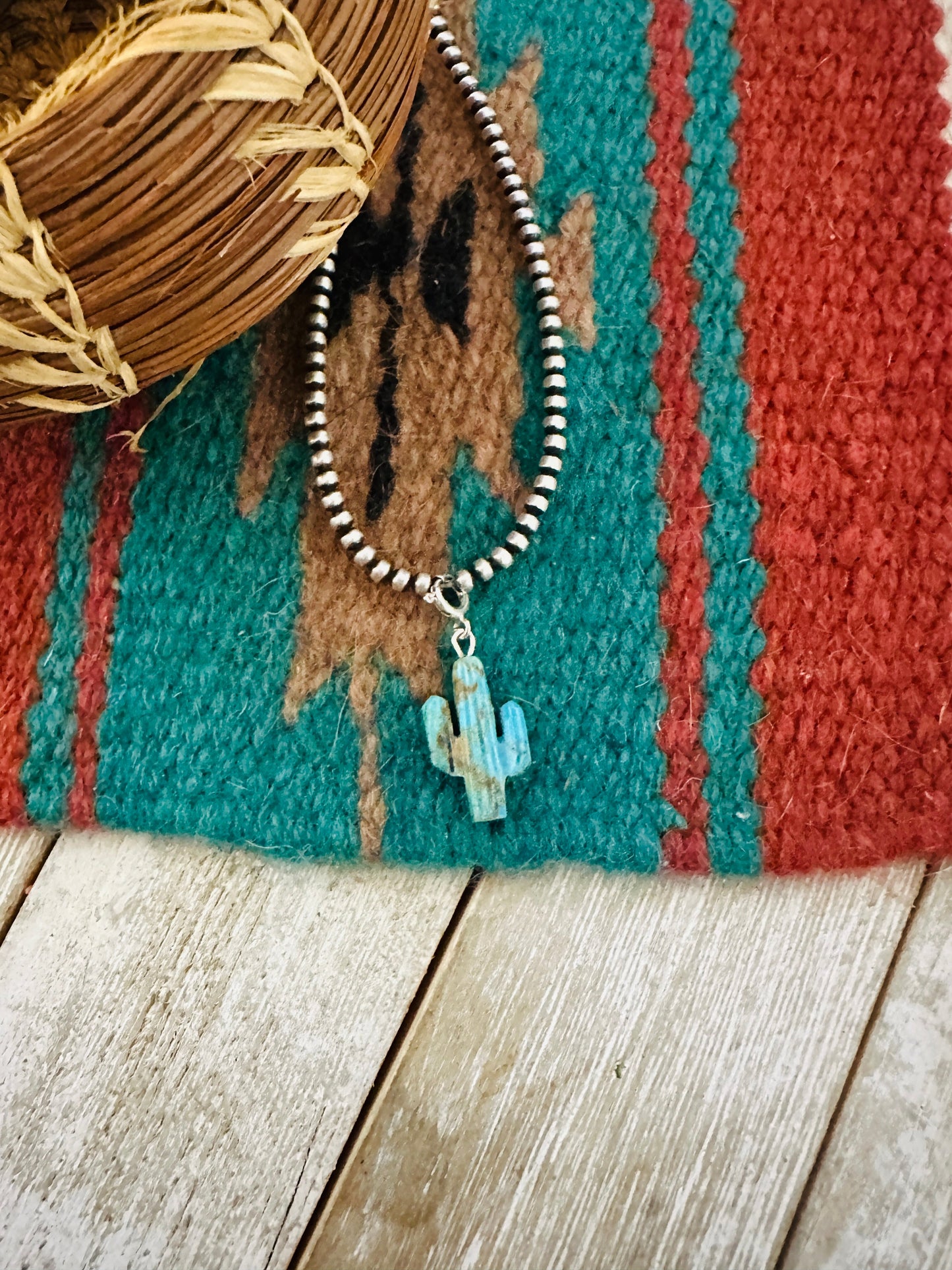Navajo Hand Carved Turquoise Saguaro Cactus Charm