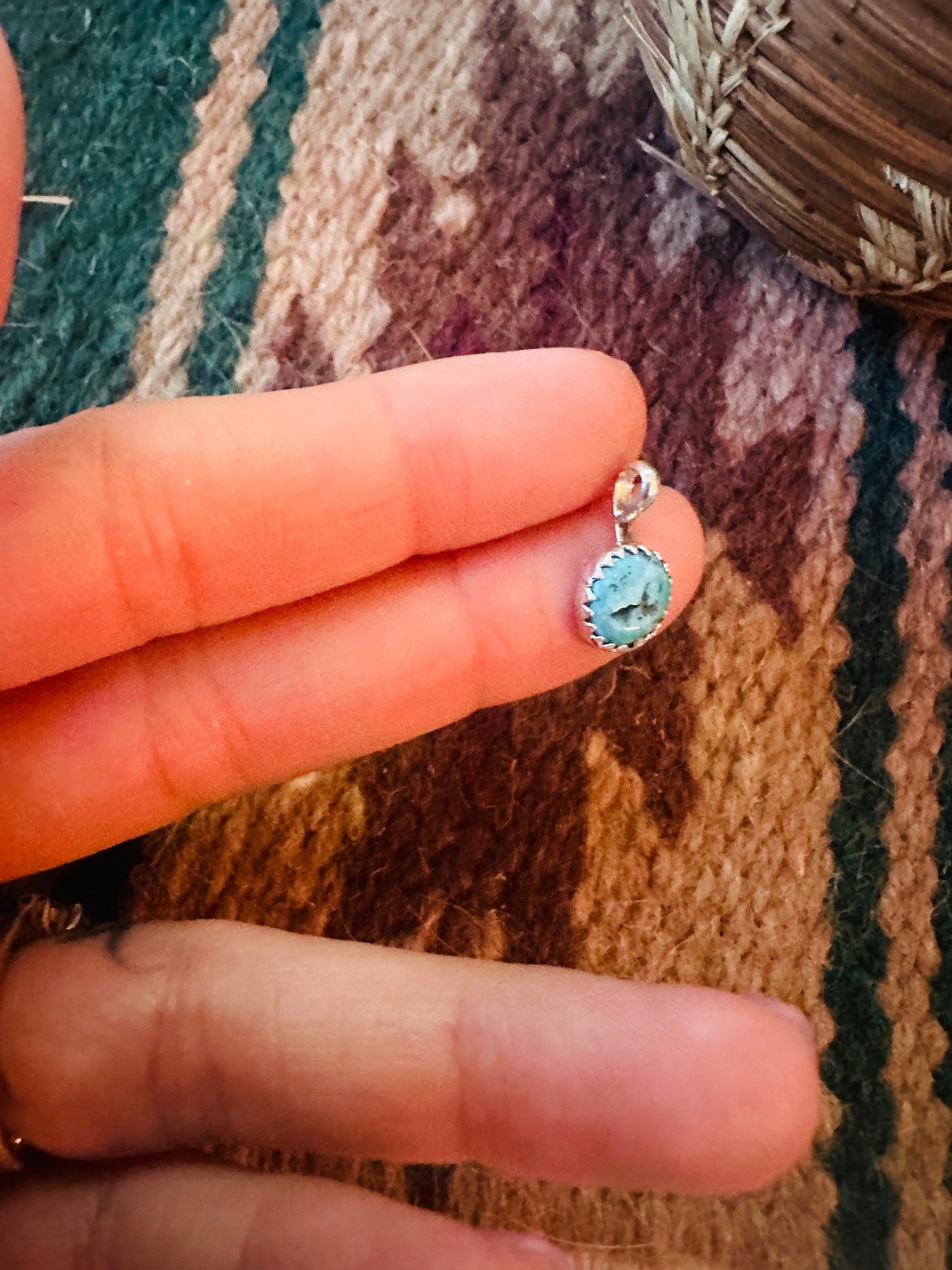 Navajo Sterling Silver & Kingman Turquoise Mini Pendant