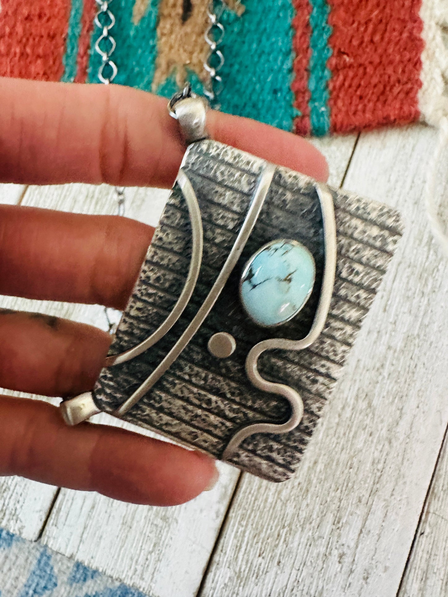 Navajo Sterling Silver & Golden Hills Turquoise Abstract Necklace