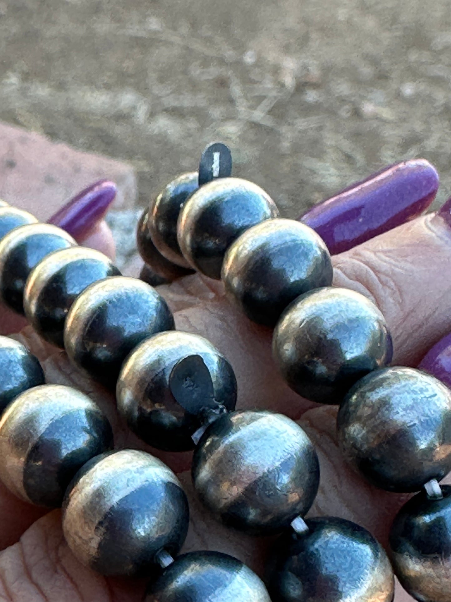 Navajo Sterling Silver 10mm Beaded Elastic Bracelet