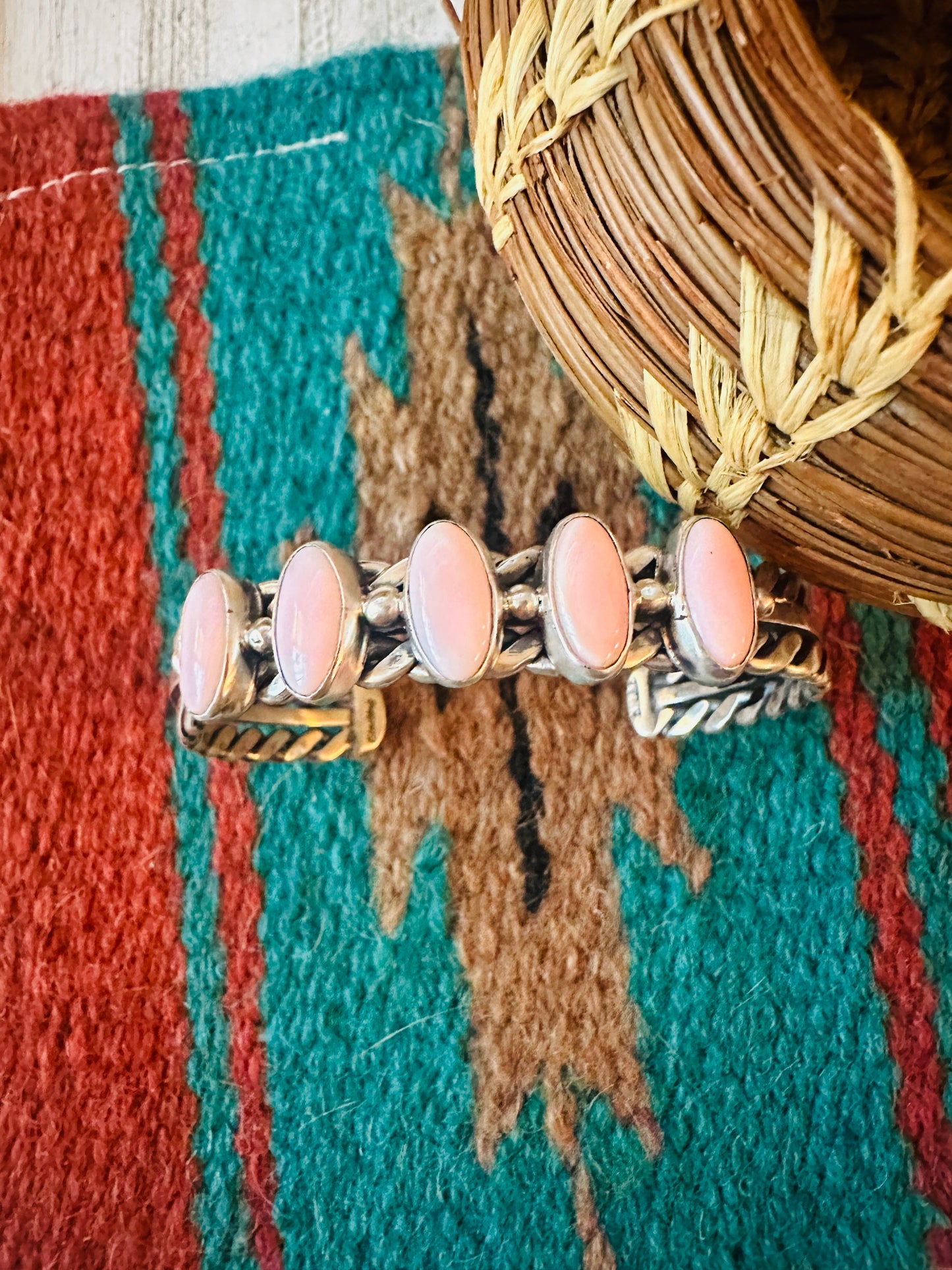 Navajo Queen Pink Conch Shell & Sterling Silver Cuff Bracelet