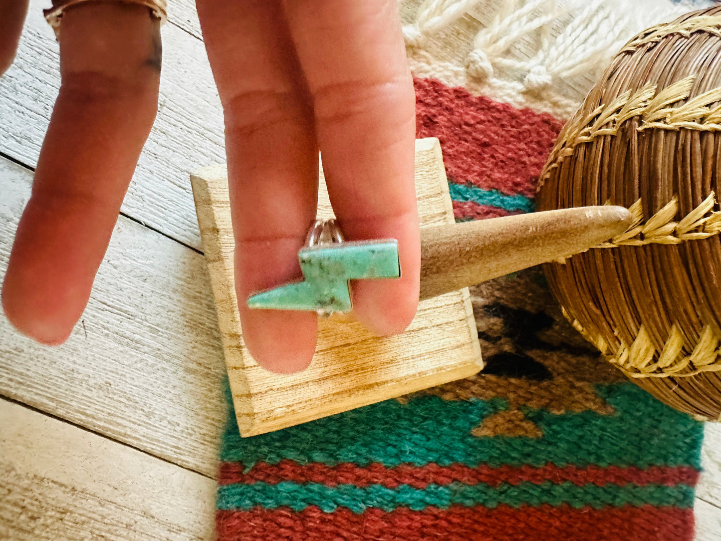 Navajo Sterling Silver & Turquoise Lightning Bolt Ring