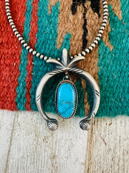 Navajo Sterling Silver & Turquoise Naja Pendant by Martha Cayatineto