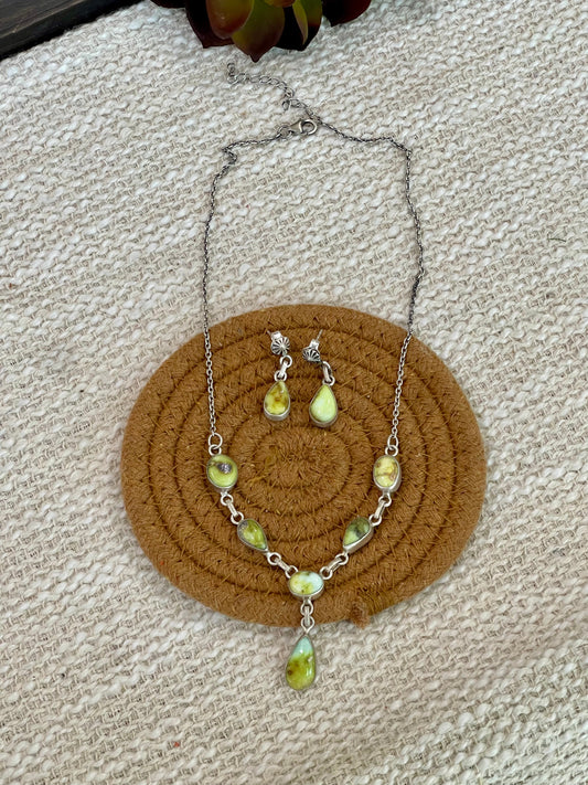 Handmade Sterling Silver & Palomino Turquoise Necklace Earring Set