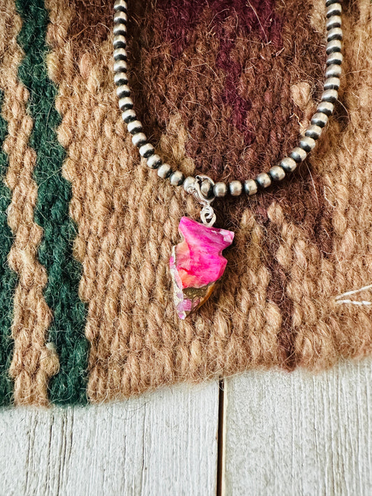 Navajo Hand Carved Pink Mojave Arrowhead Charm