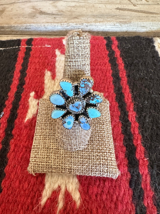 Handmade Golden Hills Turquoise And Sterling Silver Adjustable Cluster Ring
