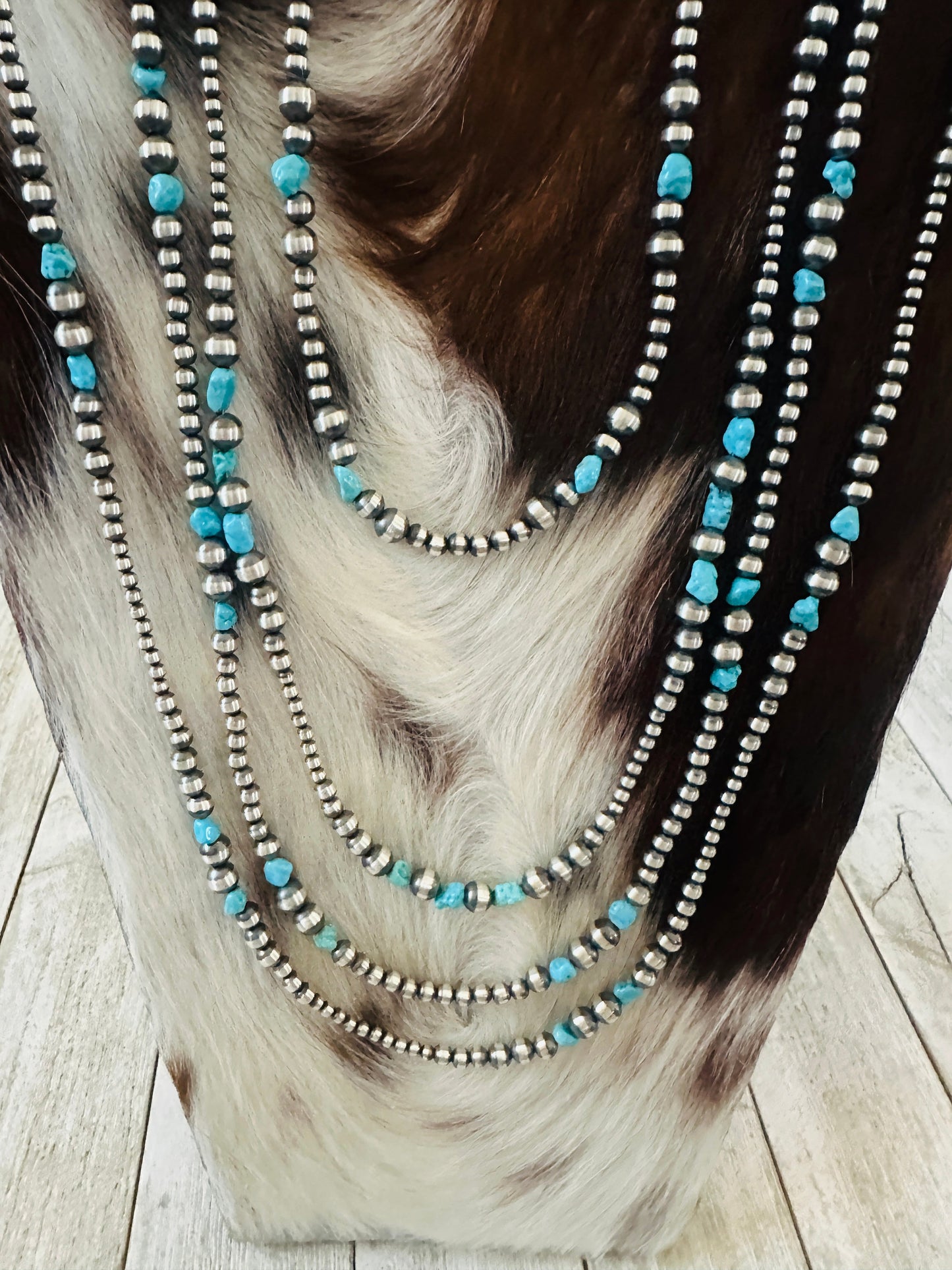 Navajo Sterling Silver & Turquoise Beaded Necklace