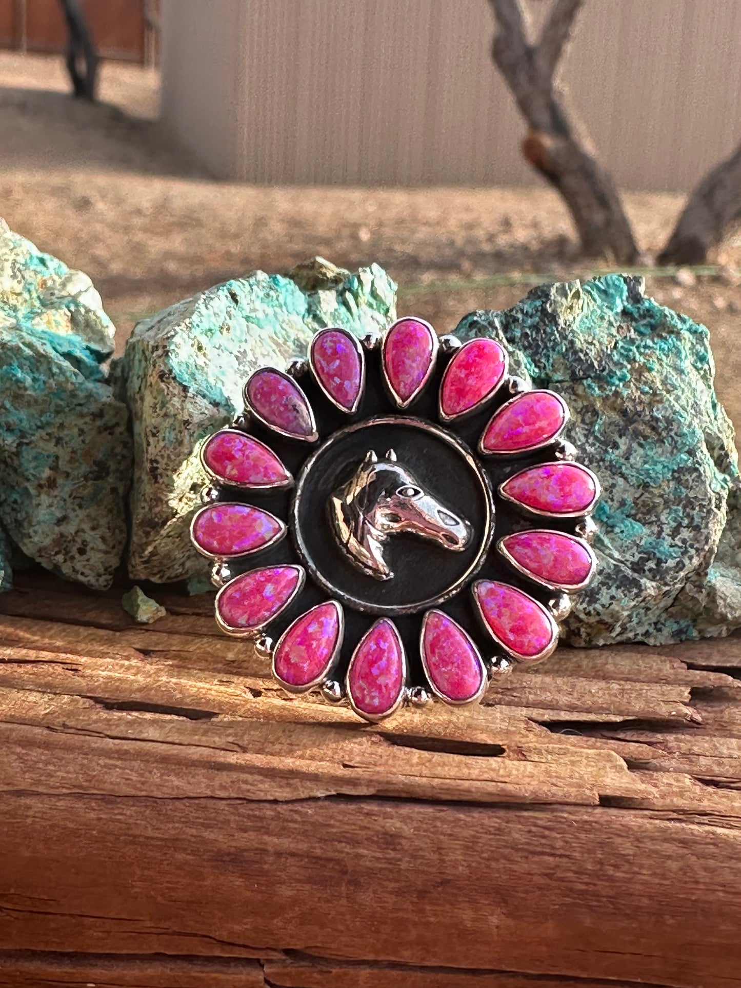 Beautiful Handmade Hot Pink Fire Opal And Sterling Silver Adjustable Horse  Ring