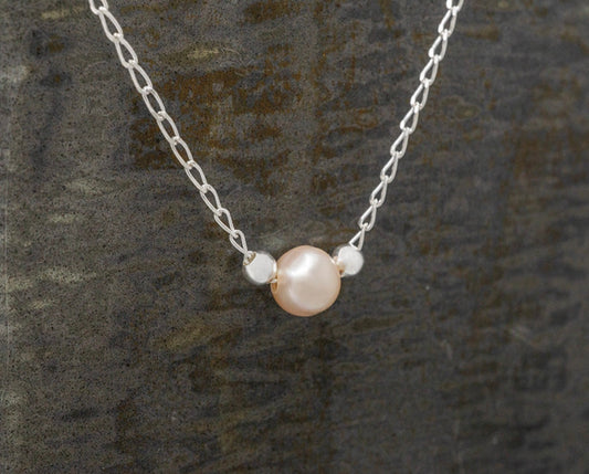 Simple Pink Pearl Necklace w/ 2 Beads