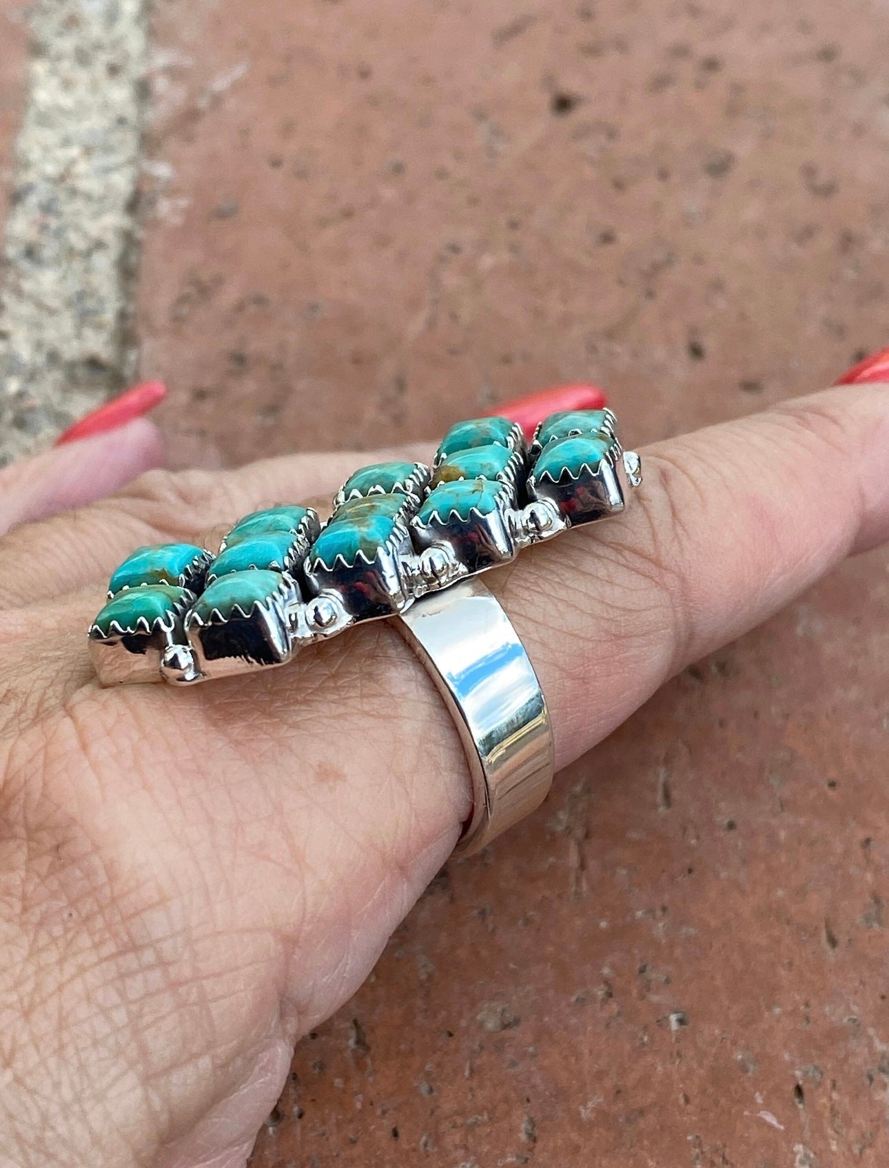 Beautiful Handmade Kingman Turquoise And Sterling Silver Adjustable Ring