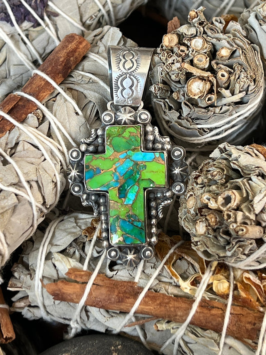 Rosella Paxson Green Mohave Cross Pendant