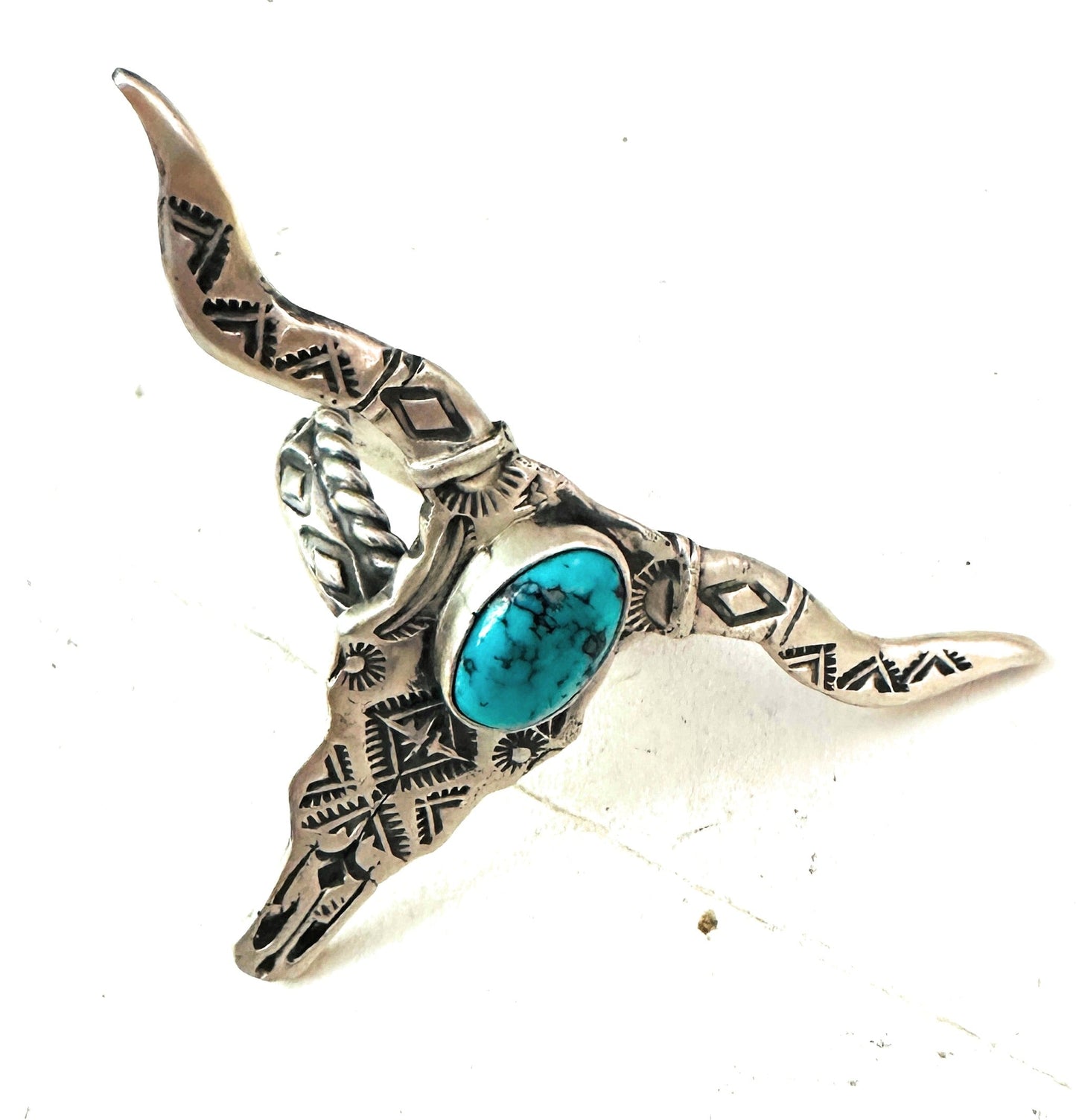 Navajo Sonoran Turquoise & Sterling Silver Bullhead Adjustable Ring
