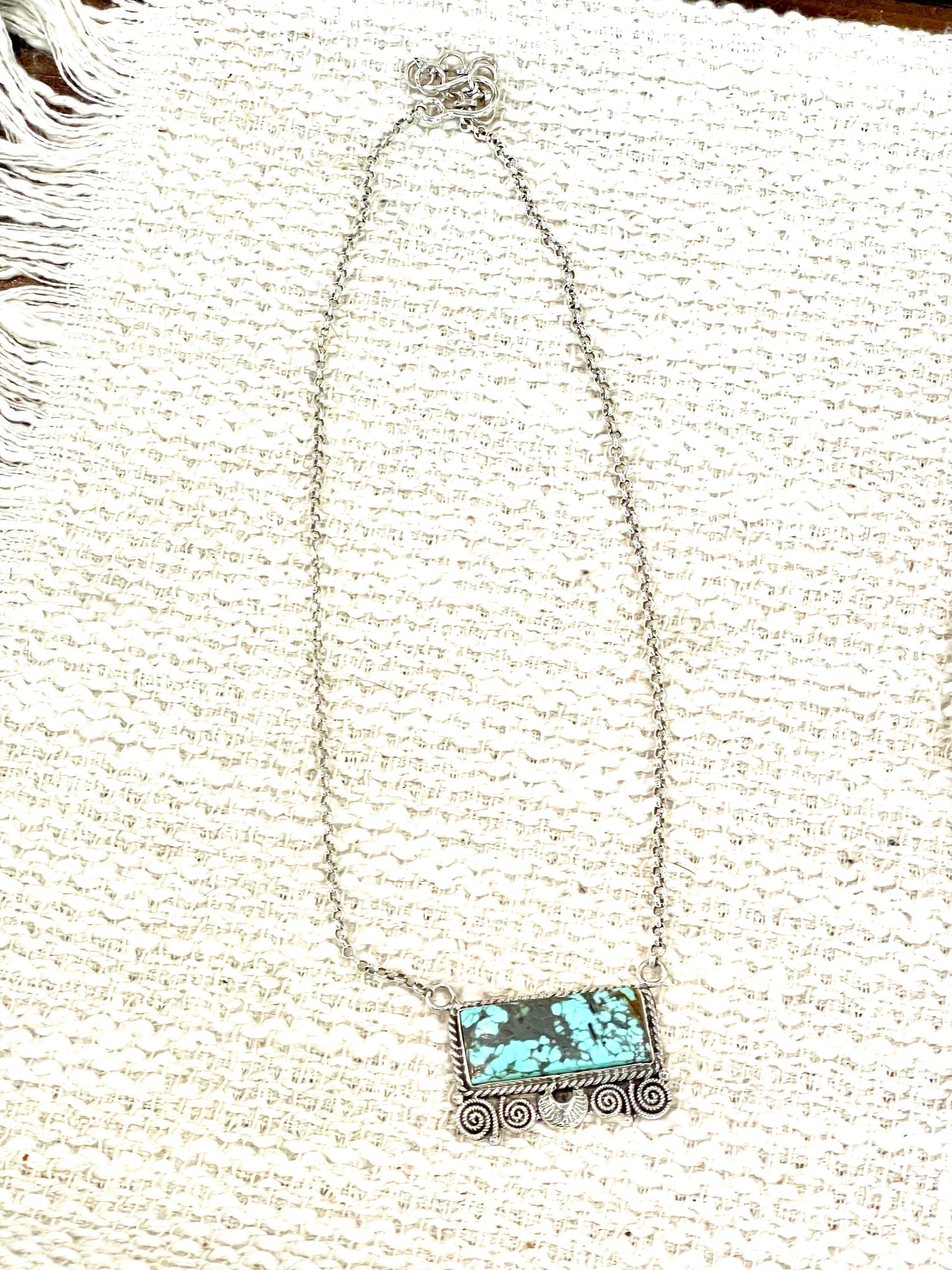 Handmade Sterling Silver Number 8 Turquoise Bar Necklace with Signed Nizhoni