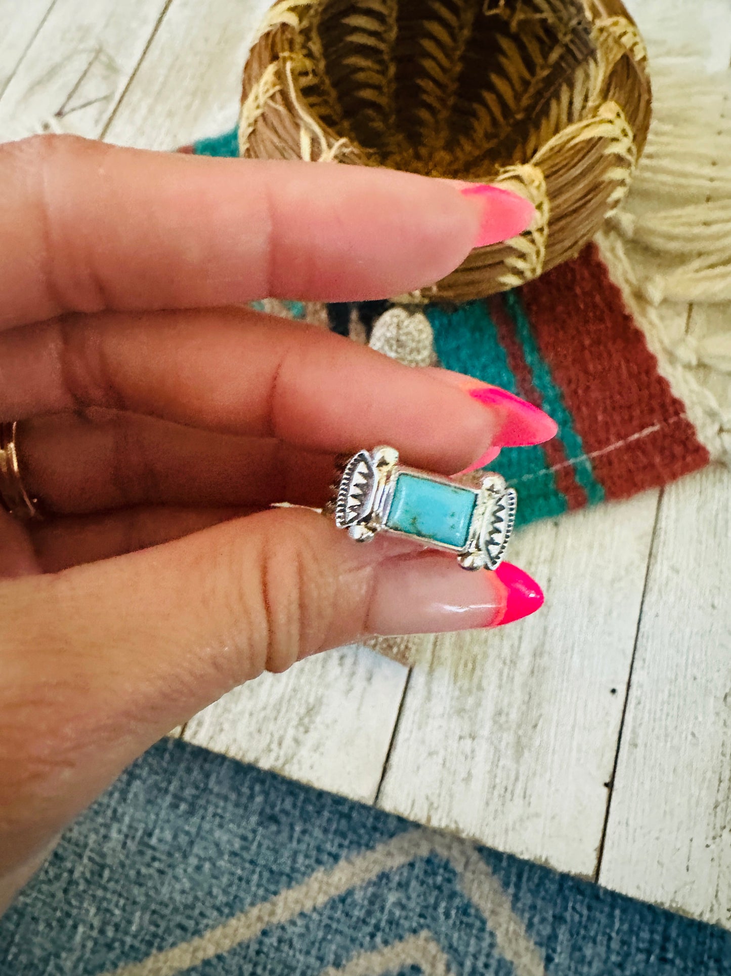 Navajo Turquoise & Sterling Silver Band Ring Size 7