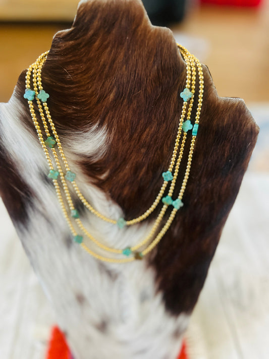 Navajo Gold Plated Sterling Silver & Turquoise Beaded Necklace