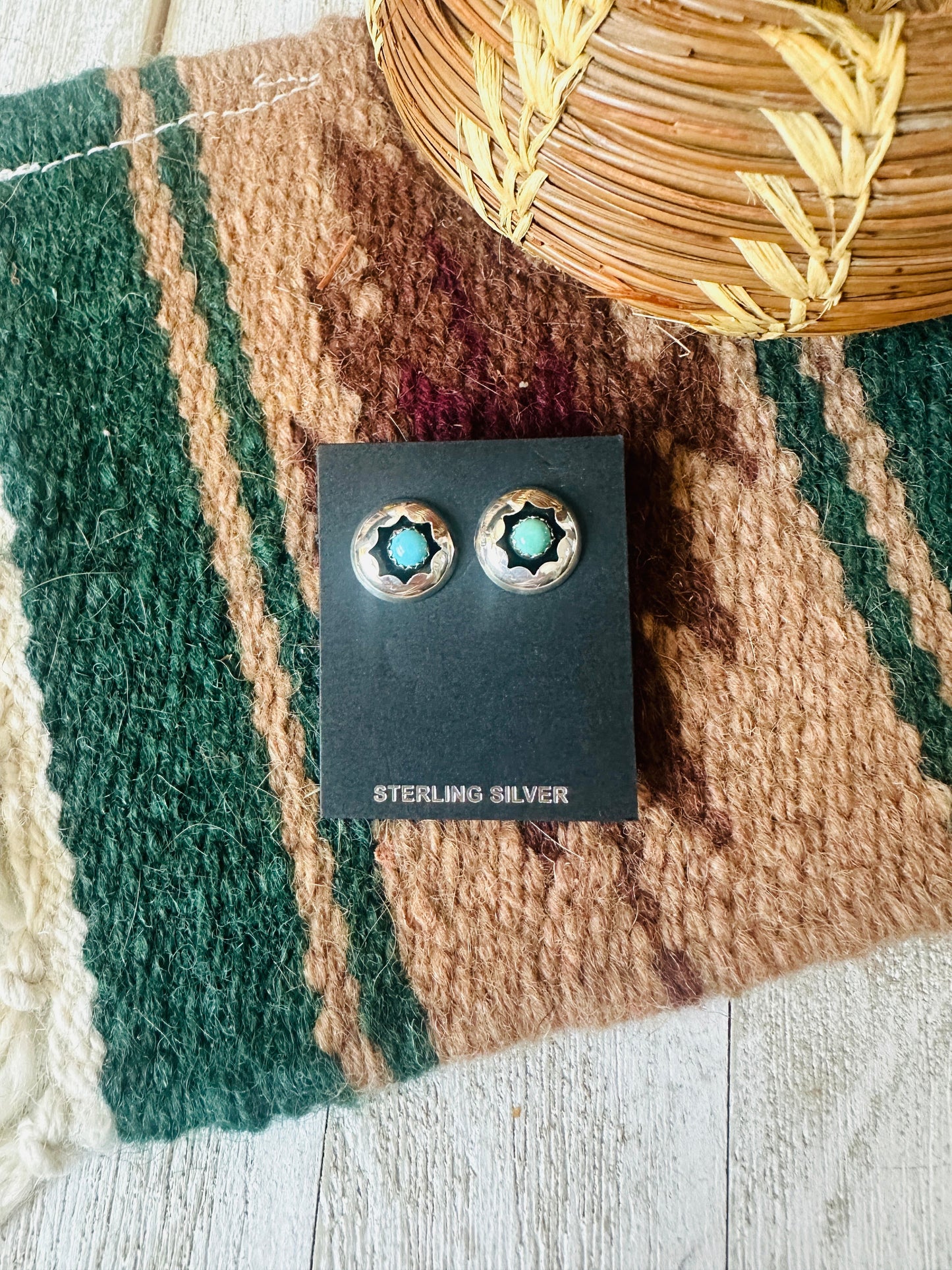 Navajo Turquoise and Sterling Silver Shadowbox Stud Earrings