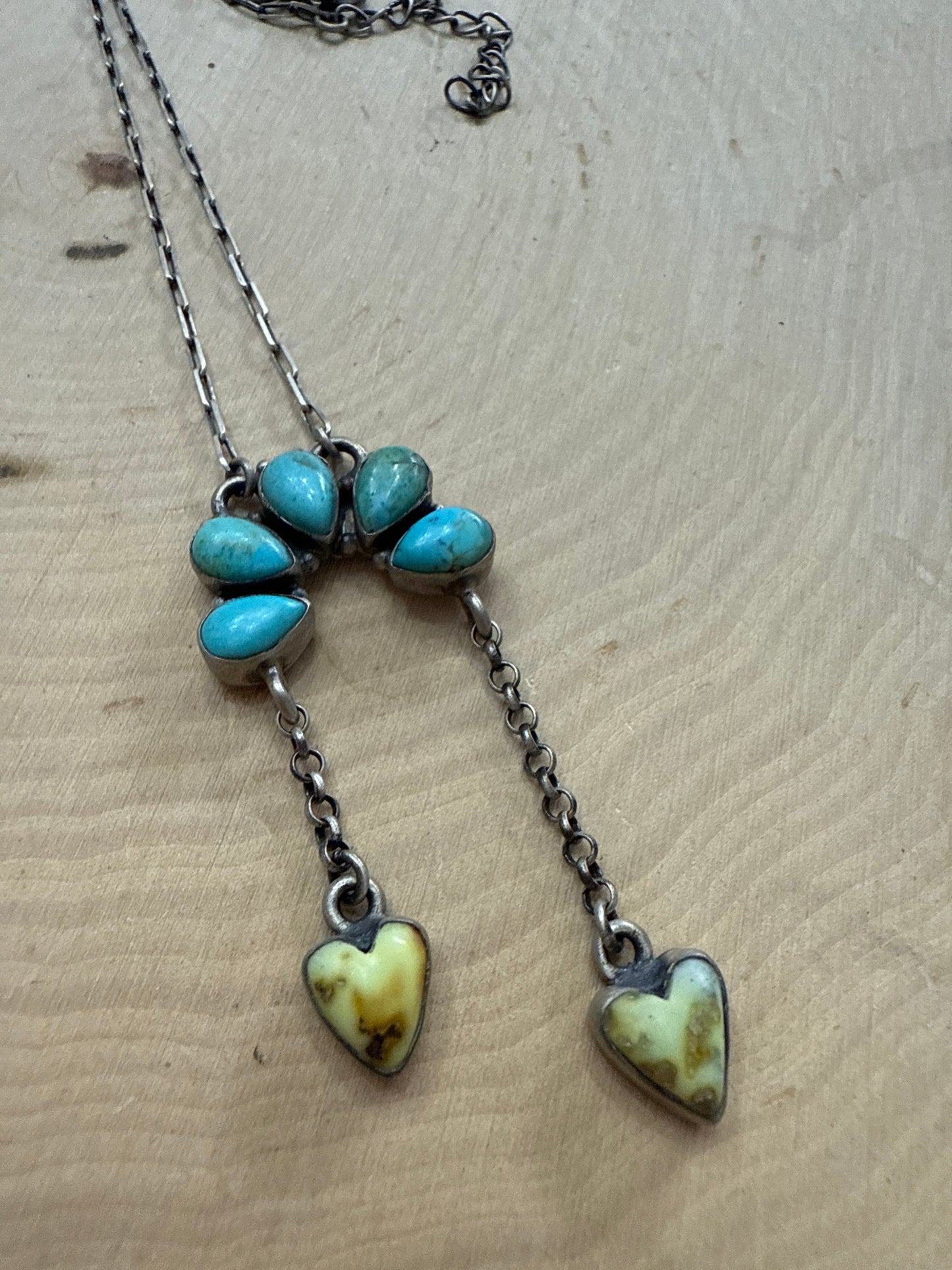 Beautiful Handmade Sterling Silver Kingman Turquoise & Palomino Turquoise Naja Heart Necklace