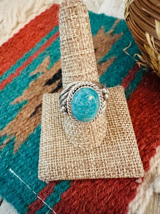 Navajo Turquoise & Sterling Silver Cigar Band Ring Size 9.75