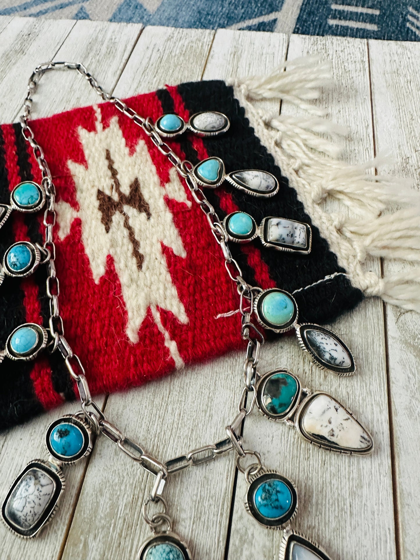 Navajo Sterling Silver, Turquoise & White Buffalo Necklace