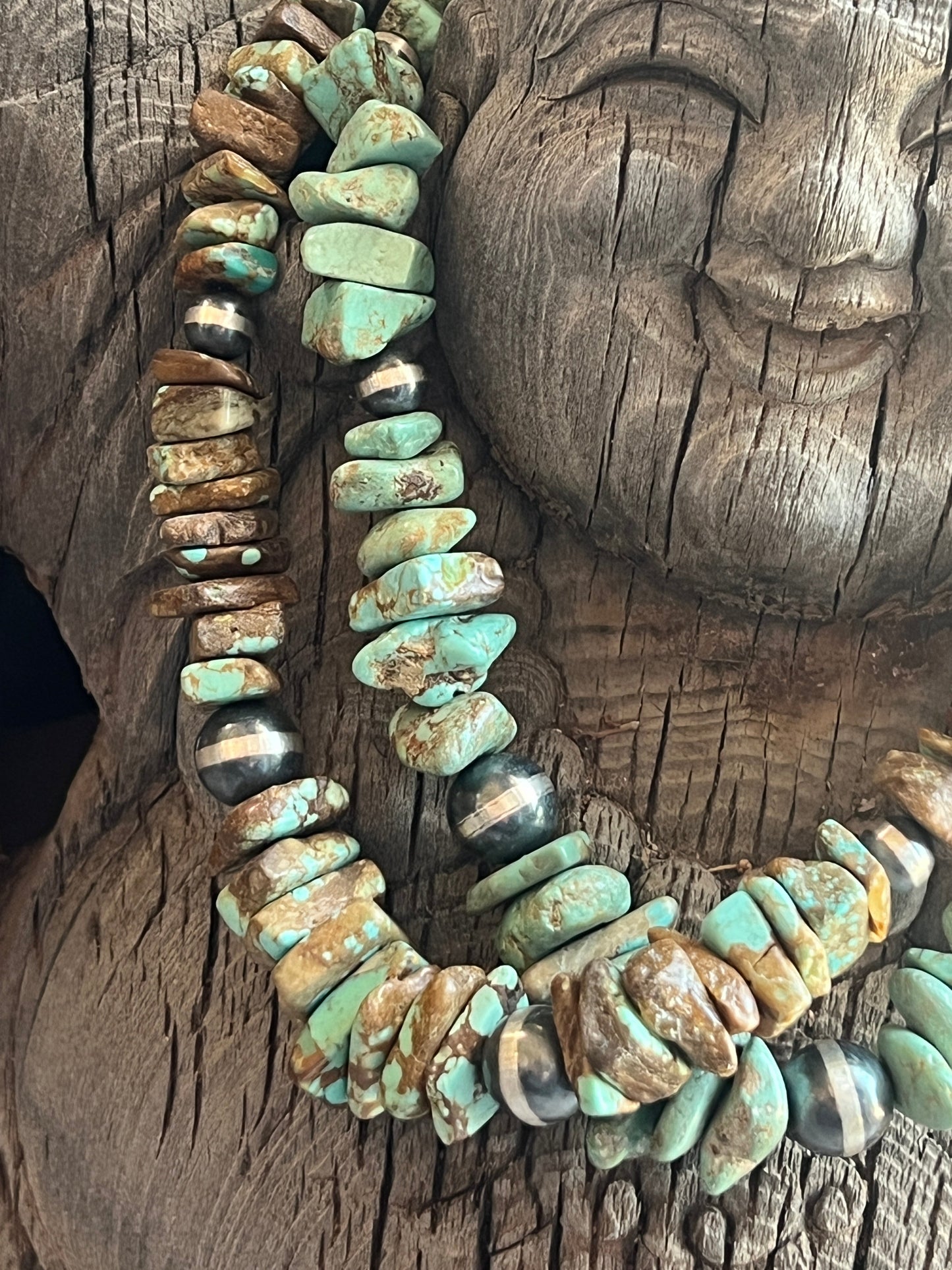Navajo Turquoise & Sterling Silver Chunky Beaded Necklace 18”