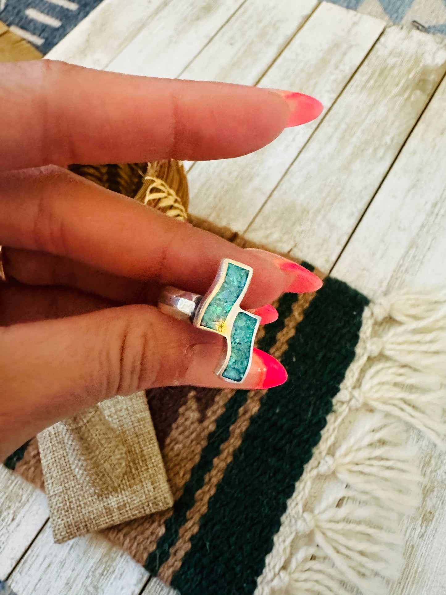 Old Pawn Navajo Sterling Silver & Opal Ring Size 6