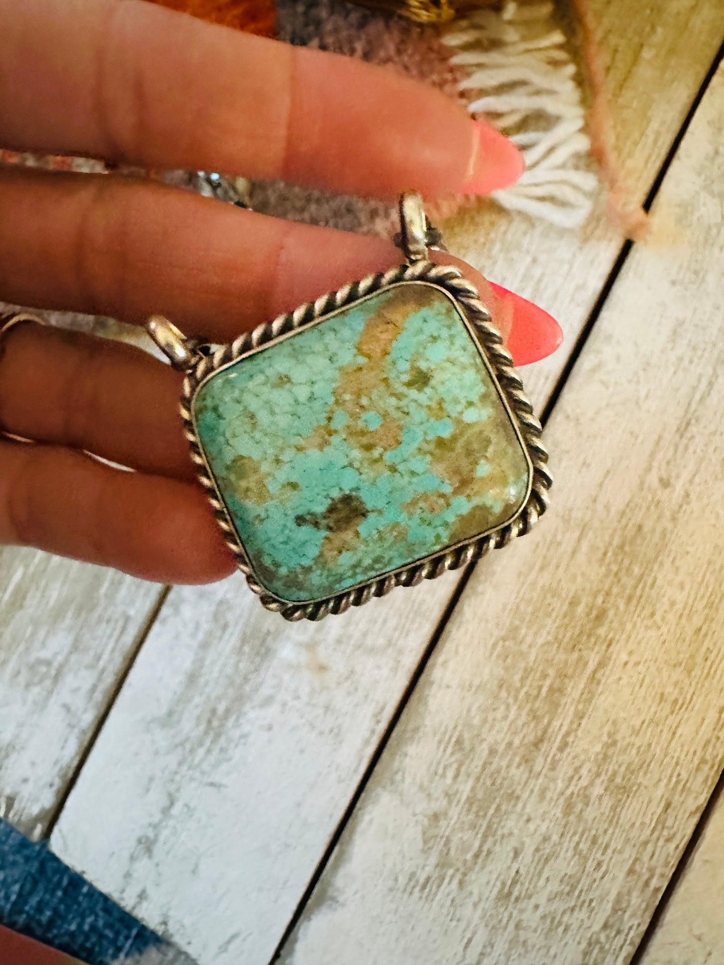 Navajo Sterling Silver & Turquoise Square Necklace by Augustine Largo