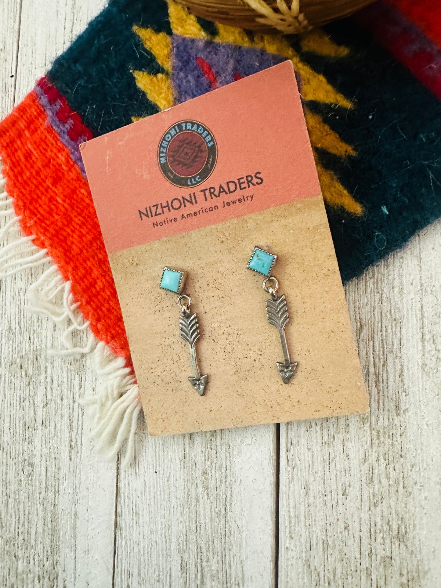 Navajo Turquoise & Sterling Silver Arrow Dangle Earrings