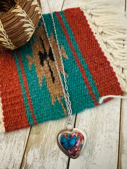 Navajo Sterling Silver & Pink Dream Mojave Heart Necklace