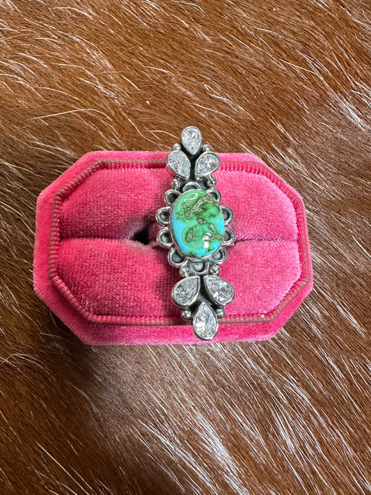 Handmade Sonoran Mountain Turquoise, CZ & Sterling Adjustable Ring