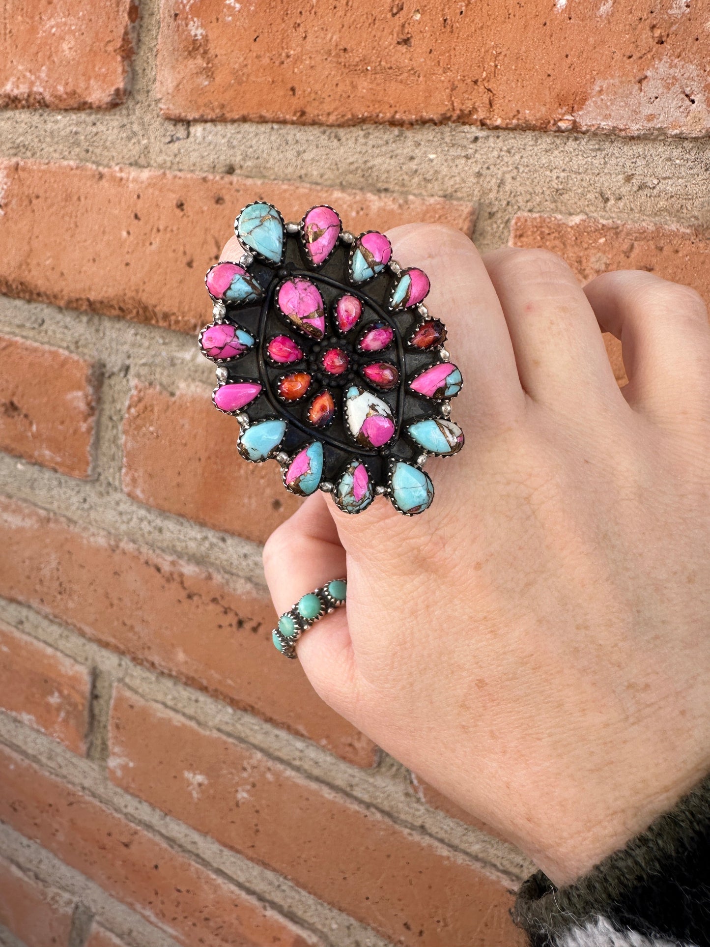 Handmade Cotton Candy, Pink Dream Mojave Sterling Adjustable Cluster Ring