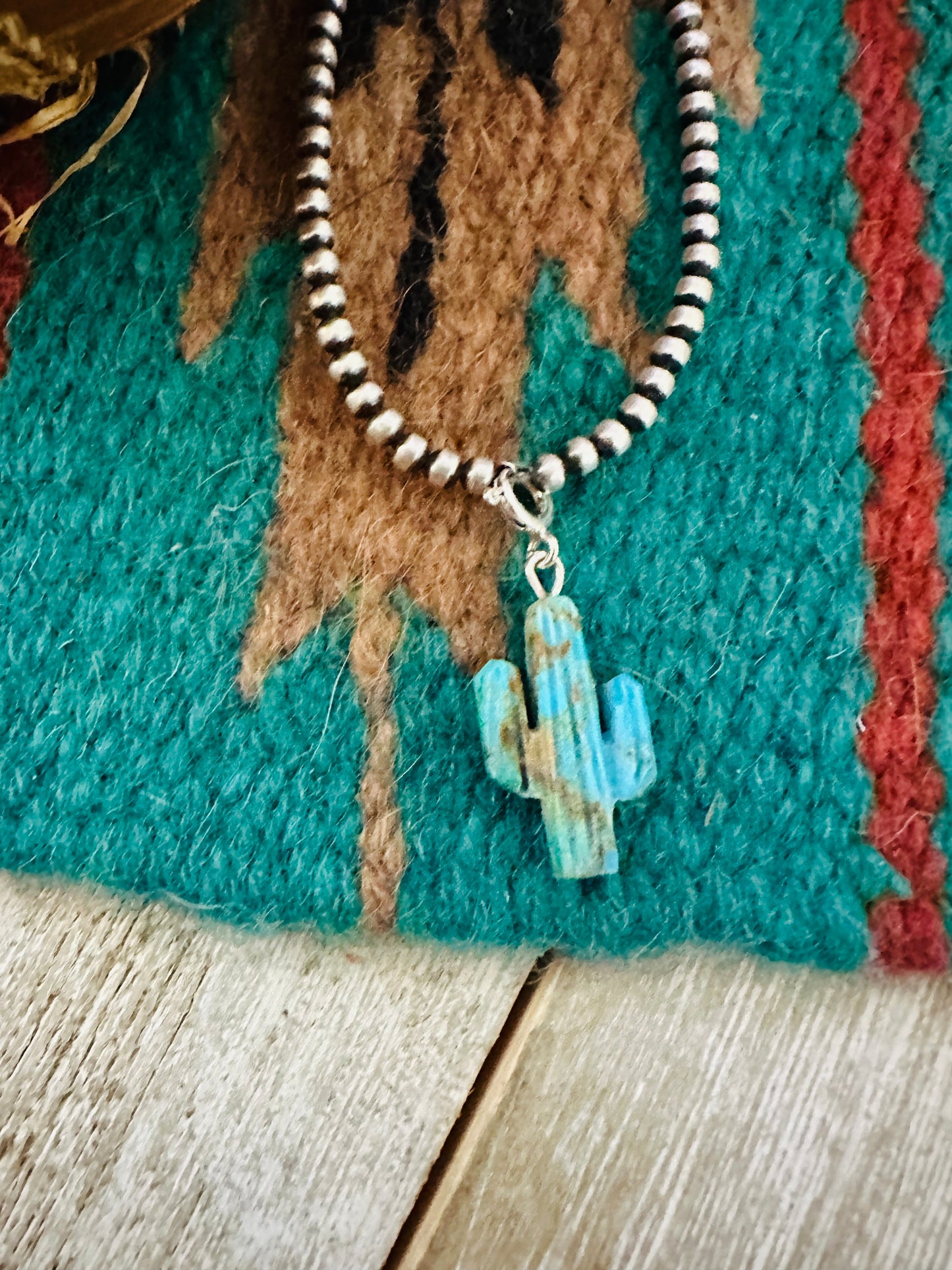 Navajo Hand Carved Turquoise Saguaro Cactus Charm