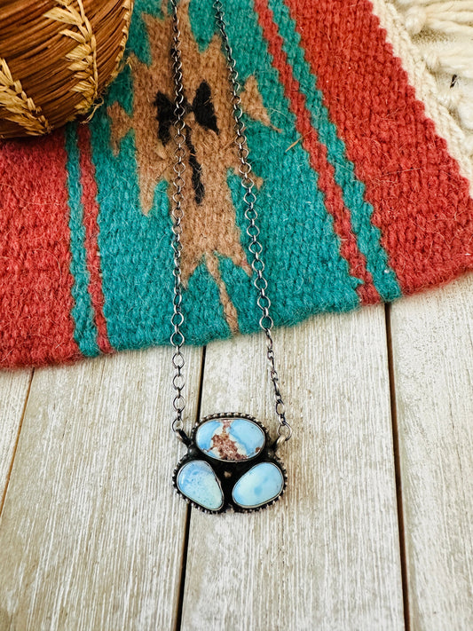 Navajo Sterling Silver & Golden Hills Turquoise Cluster Necklace