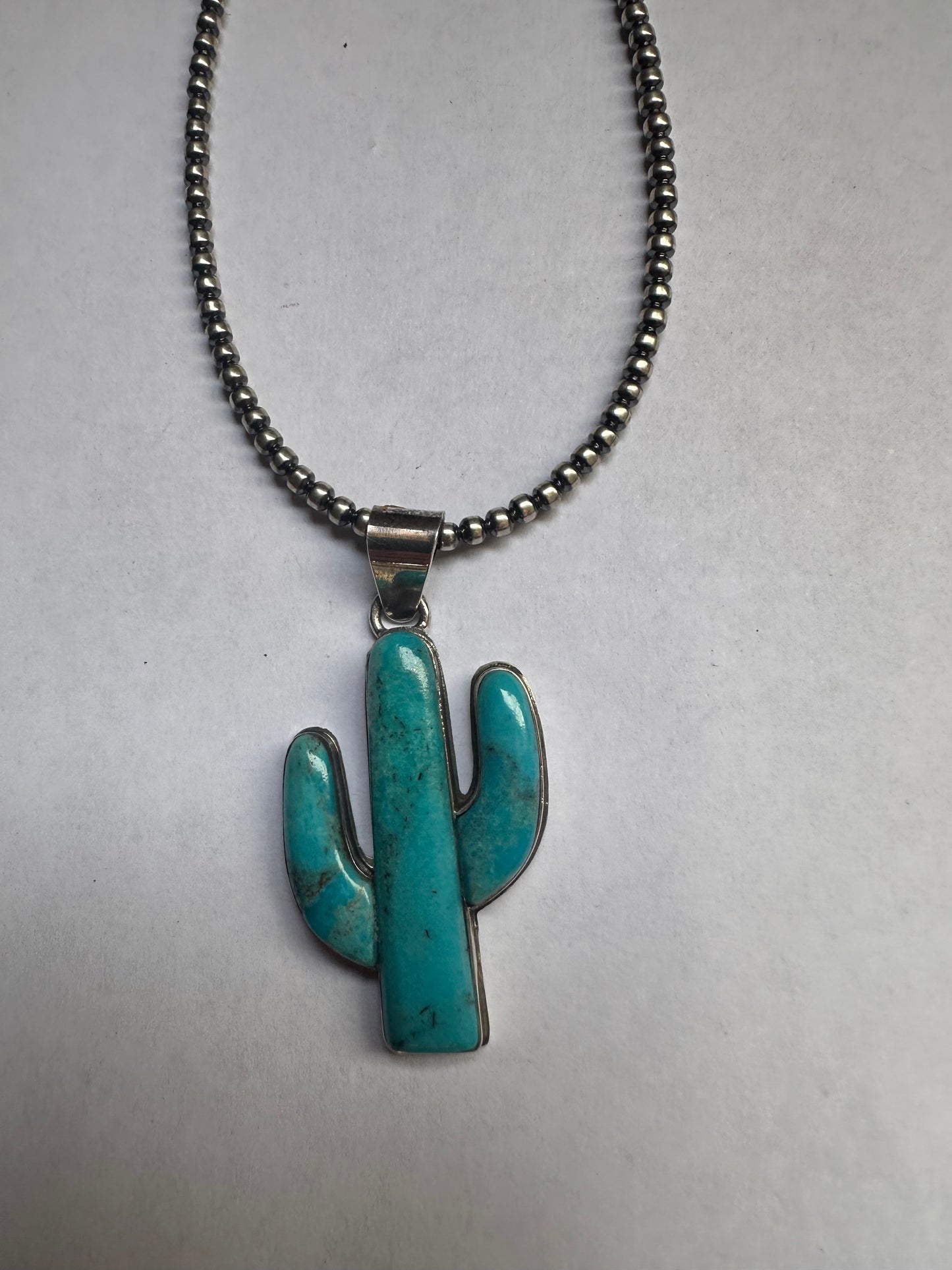 Handmade Sterling Silver Turquoise Cactus Pendant