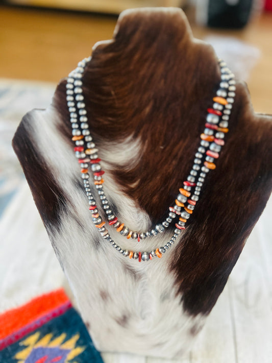 Navajo Sterling Silver & Spiny Oyster Beaded Necklace
