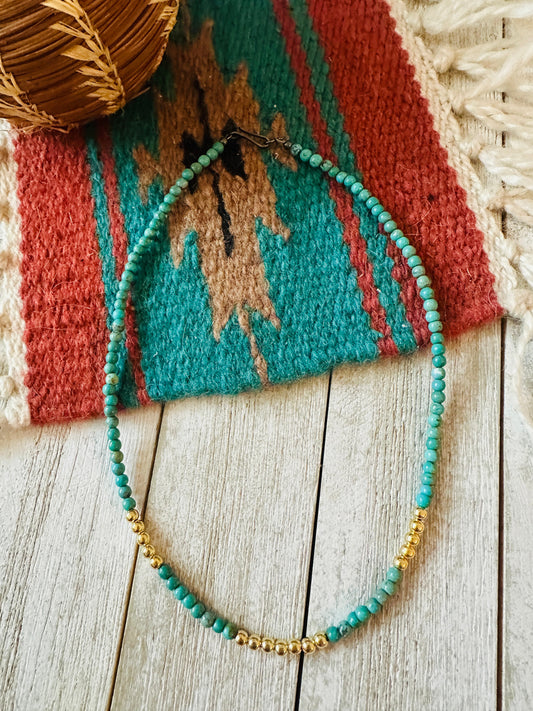 Navajo Turquoise & Gold Beaded 16” Necklace