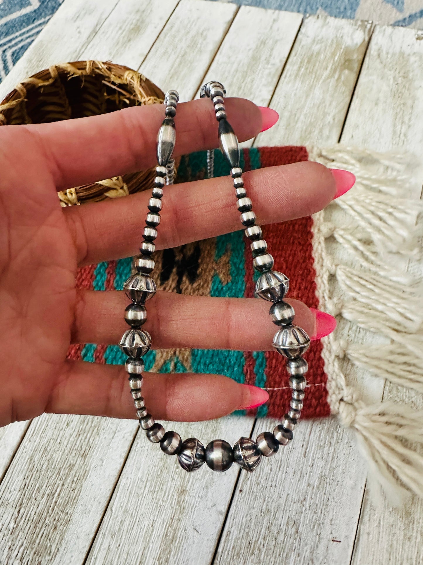 Navajo Sterling Silver Pearl Beaded Necklace