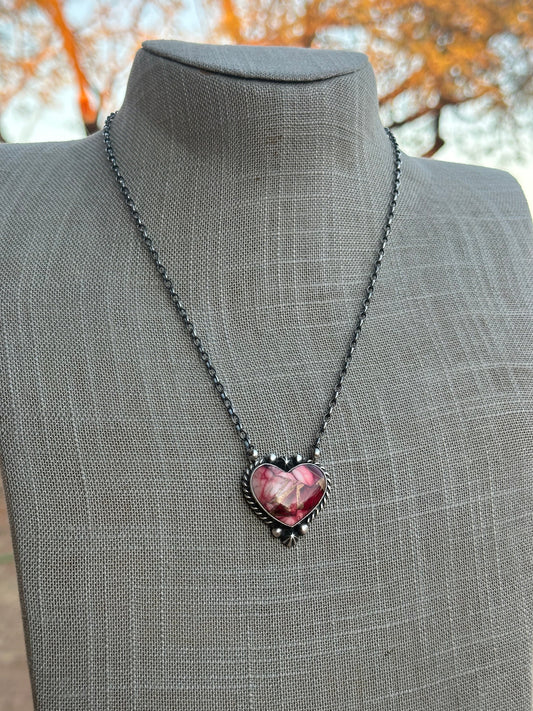 Navajo Rose Dahlia & Sterling Silver Heart Necklace
