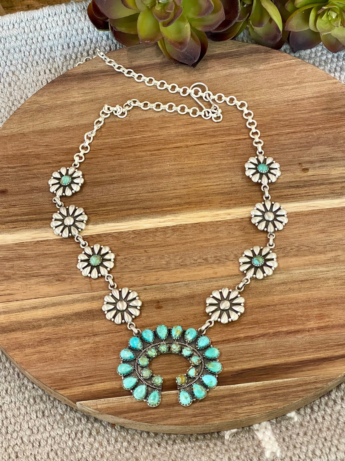Handmade Sterling Silver & Turquoise Naja Necklace Signed Nizhoni
