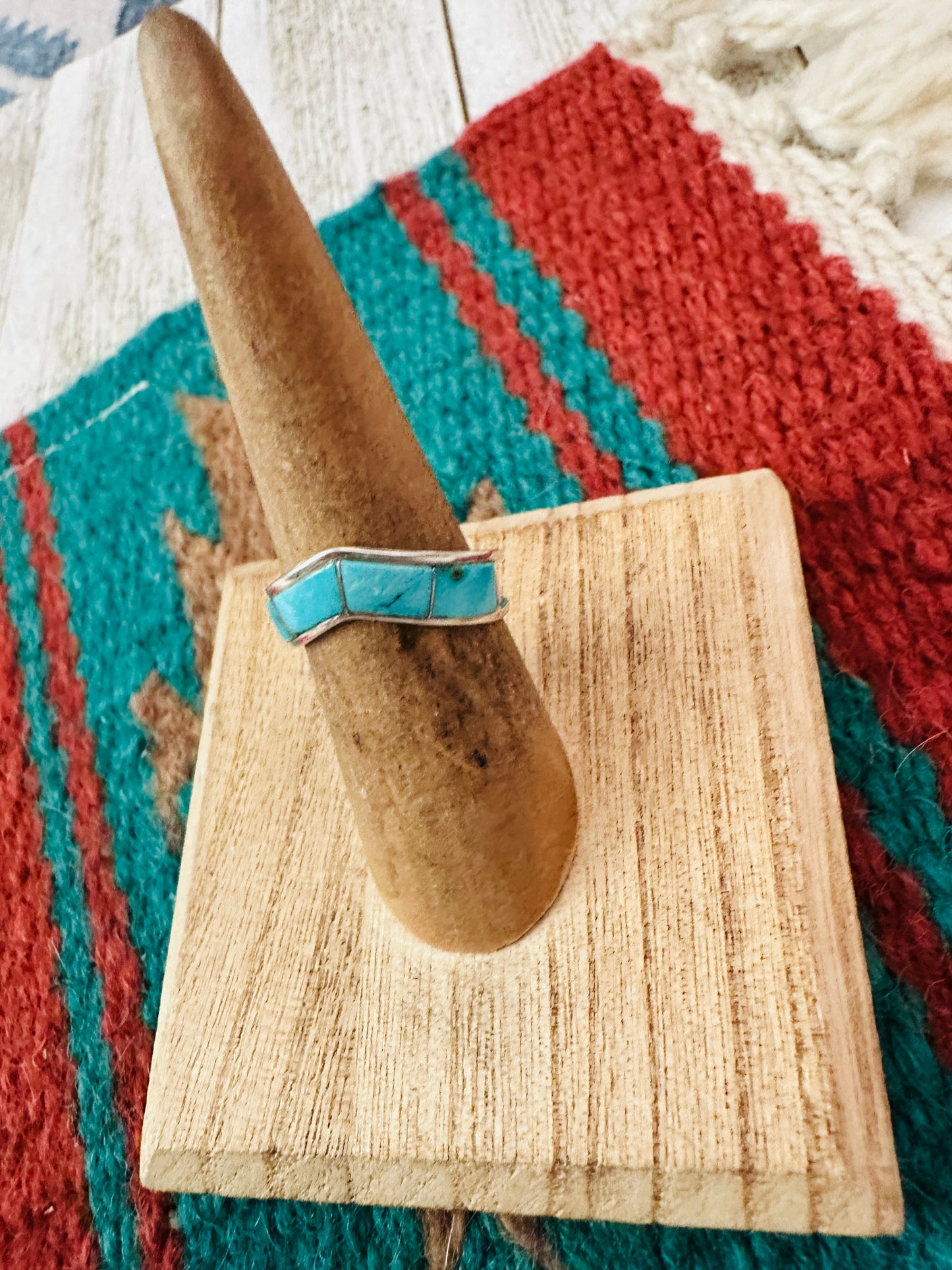 Navajo Sterling Silver & Turquoise Inlay Band Ring