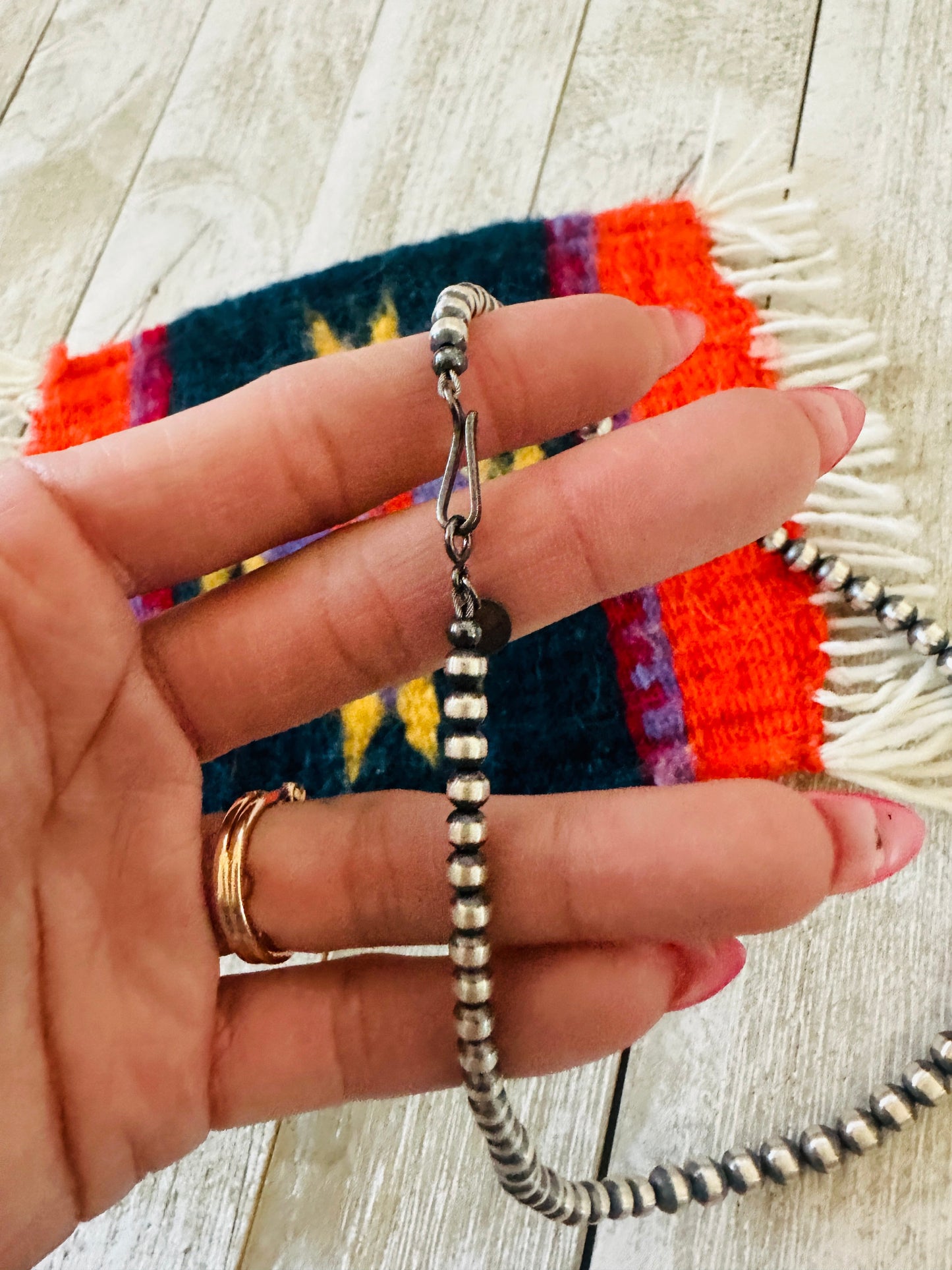 Navajo Sterling Silver, Spiny & Turquoise Beaded 14” Necklace